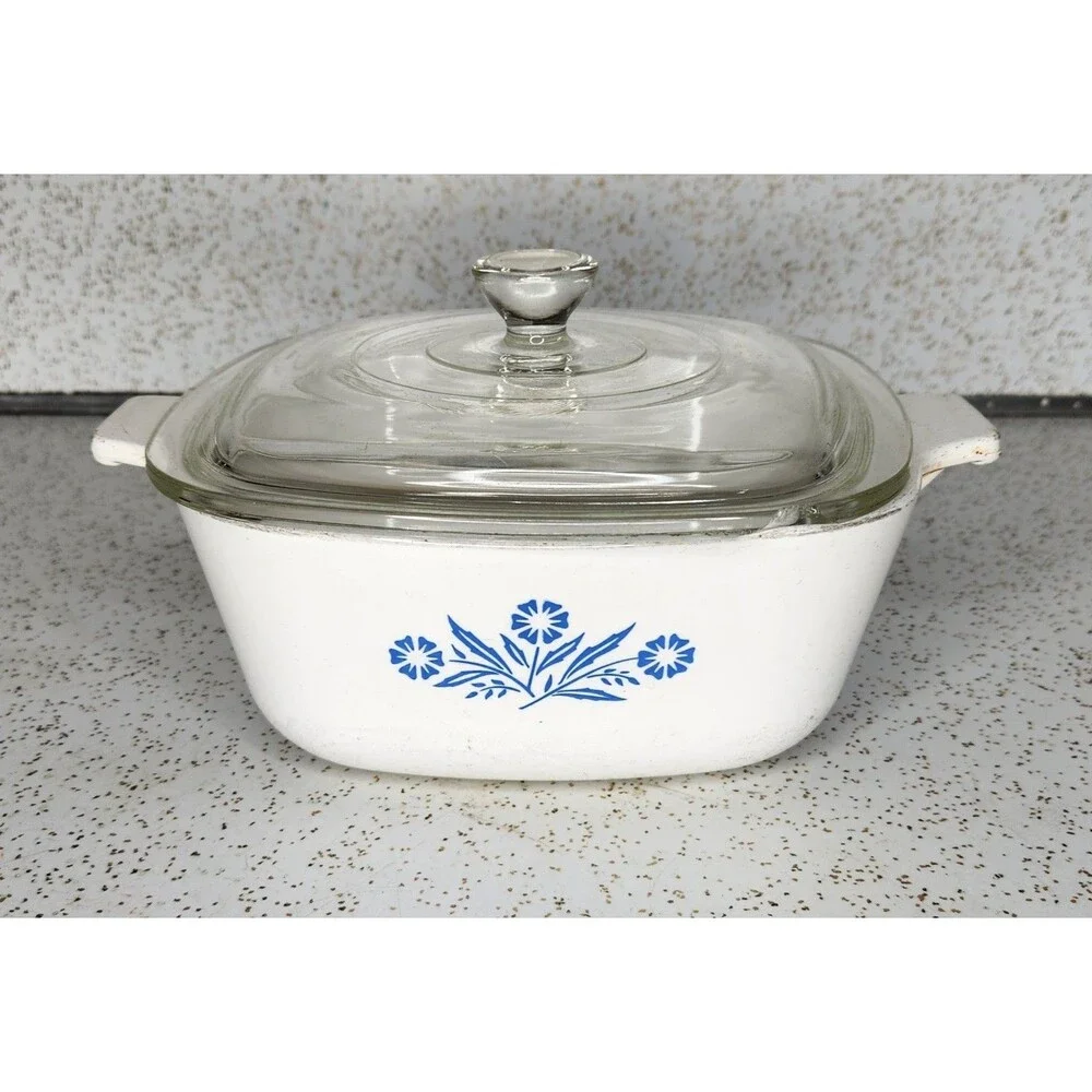 Corning Ware Blue Cornflower Casserole Dishes W/ Chipped Lid 1½ Q & 6½ Skillet